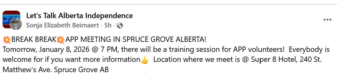 AN event Jan 8 spruce grove canvasser sfa