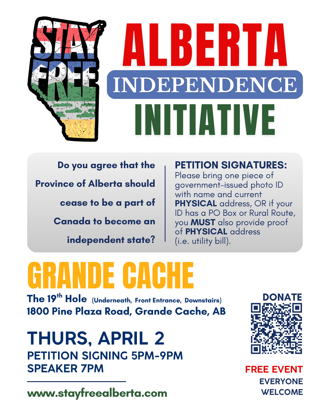 Townhall & Signing Event | Thursday, April 2 | Grande Cache | Stay Free Alberta