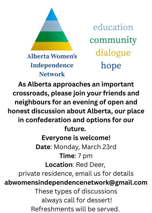 Event Private Residence | Red Deer | Monday, March 23 | Alberta Women's Independence Network