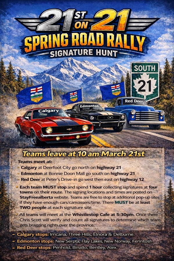 21st on 21 Spring Road Rally | March 21 |  Edmonton, Calgary, Red Deer  | Cruise To Alberta Independence