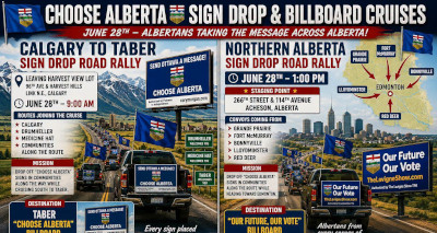 Events | Calgary to Taber & Northern Alberta | Sunday June 28 | Sign Drop & Billboard Cruises by Cruise to Alberta Independence