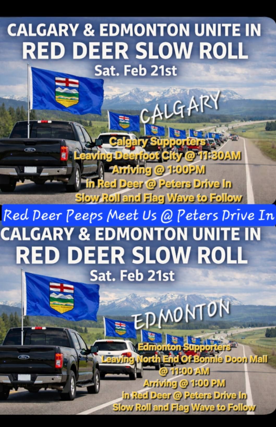 Event Slow Roll | February 21 | Calgary & Edmonton Unite in Red Deer Slow Roll and Flag Wave