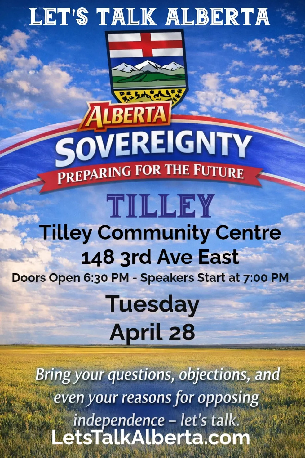 Townhall Event | Tuesday, April 28 | Tilley  | Let's Talk Alberta Tour