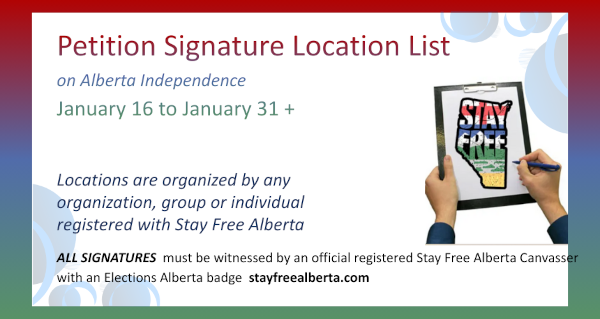 Petition Signature Locations List | January 16 to January 31 + List compiled by Alberta Nation Directory